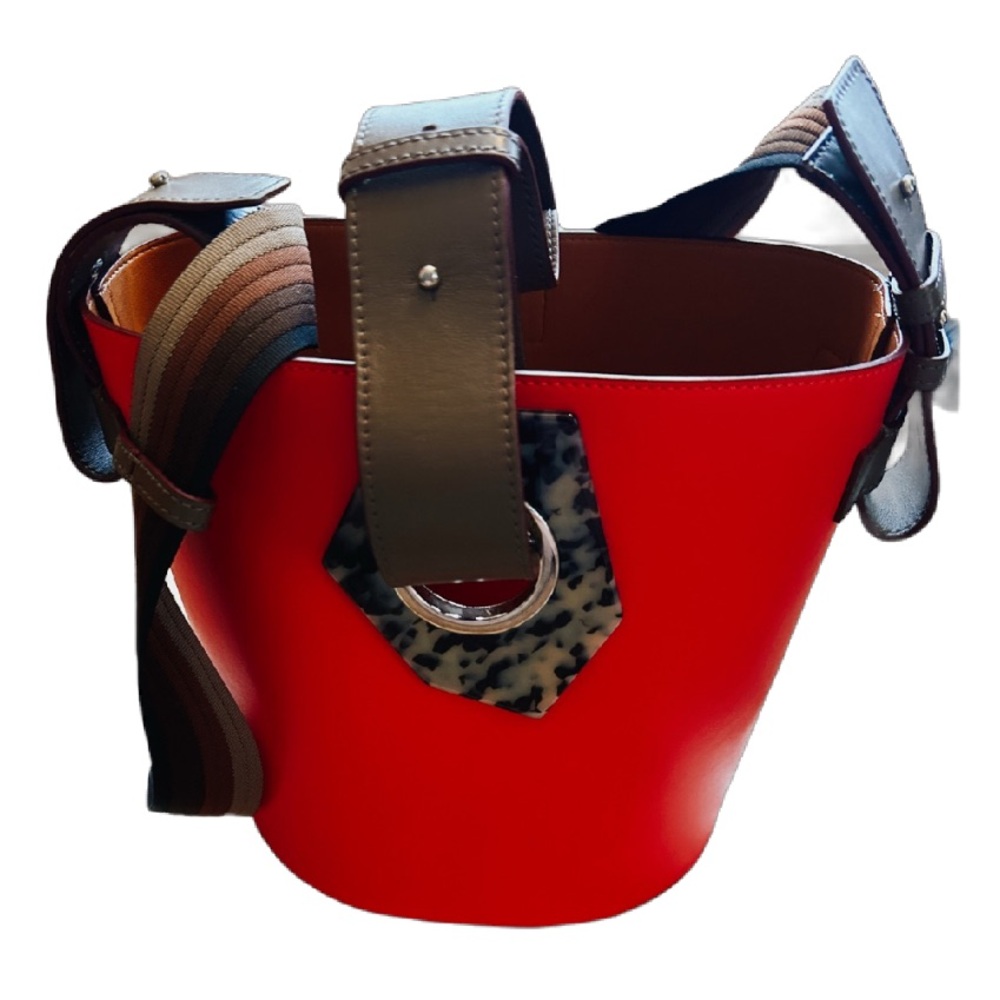 Ganni Leather Bucket Bag Red